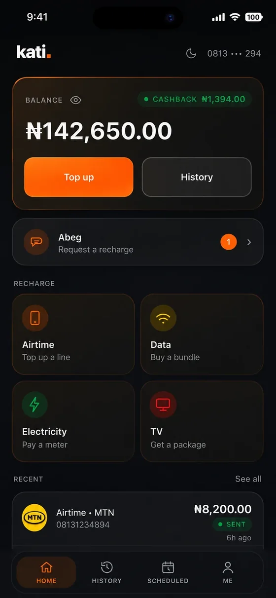 Kati wallet home screen