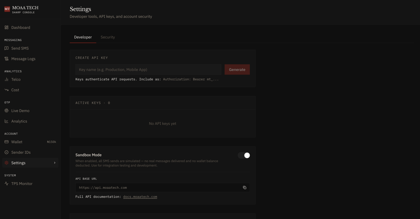 Sharp Console — Settings