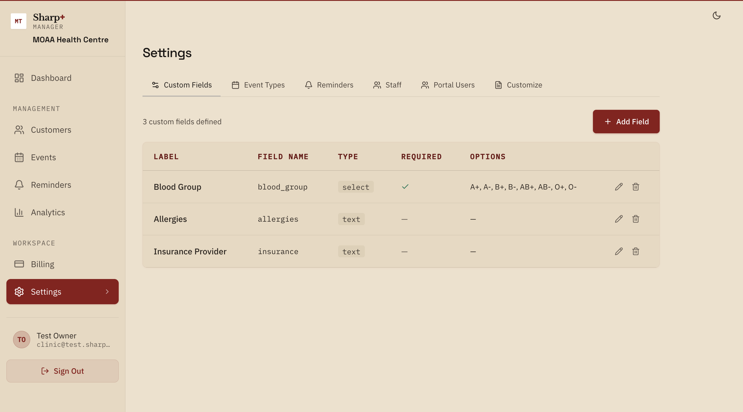 Custom field configuration