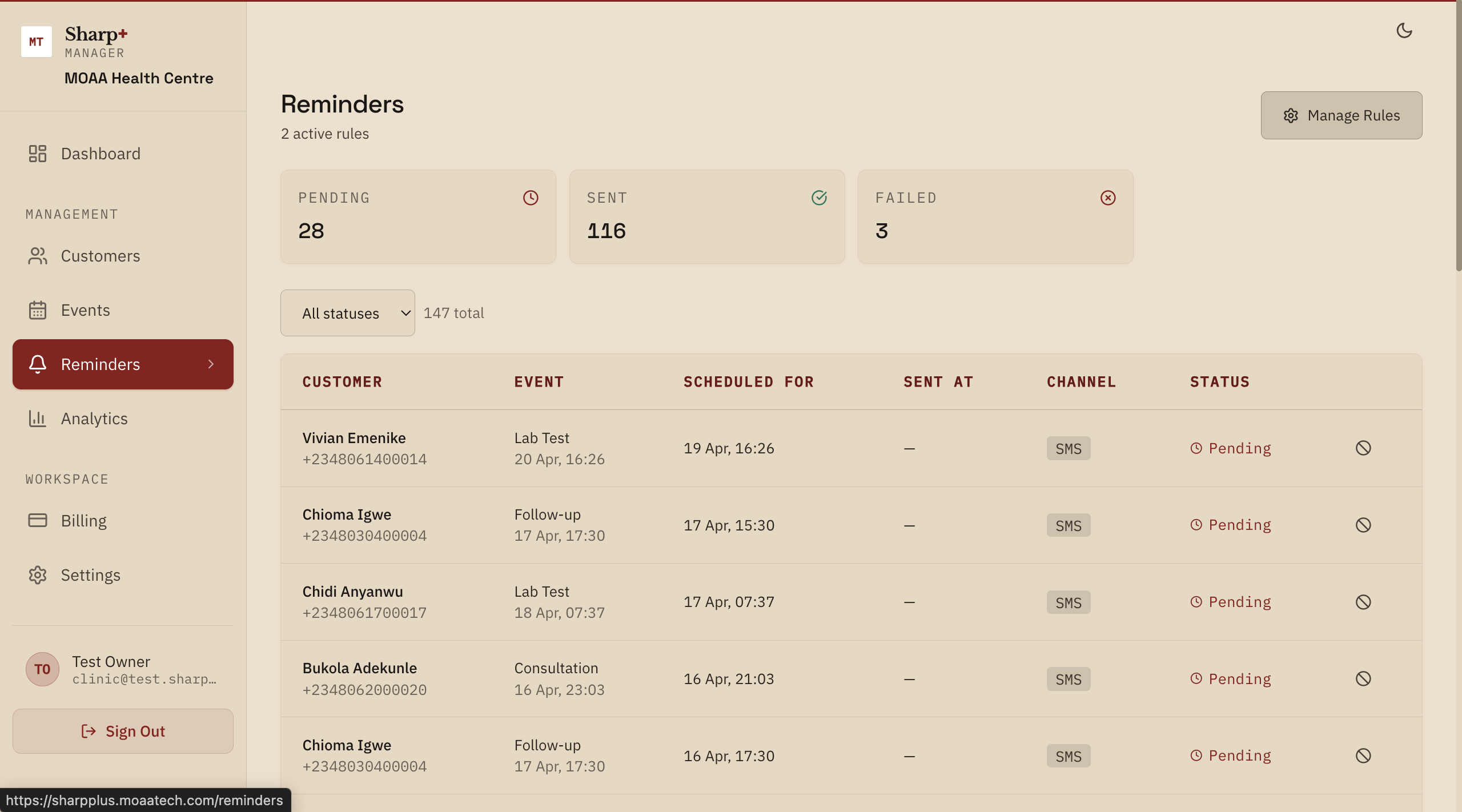 Reminder delivery log